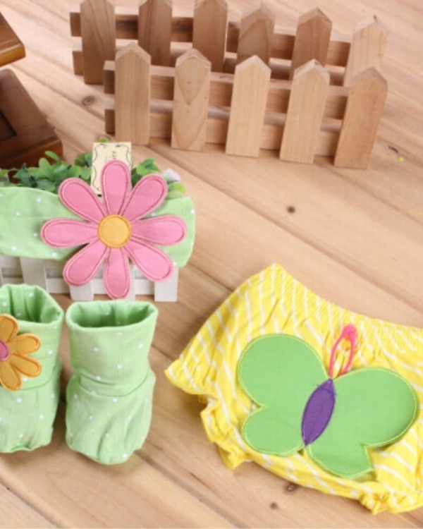 Baby diaper cover set yellow green floral butterfly design comfortable daily use
