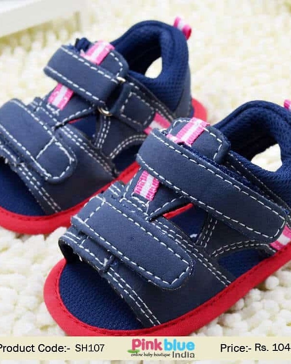 Navy blue and pink designer baby boy shoes, cute and stylish for weddings