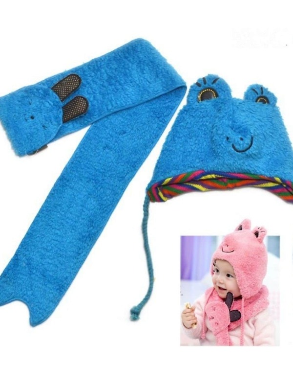 Baby warm cap with bunny muffler adorable winter gift