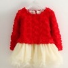 Red floral baby girl winter dress, stylish birthday or festival outfit
