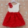 Red white rose kids dress, cute birthday or party wear