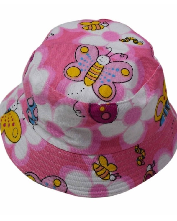 Pink cotton baby hat with floral bees print soft gift