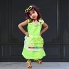 Neon green raw silk flare fashion dress for baby girls, stylish party outfit