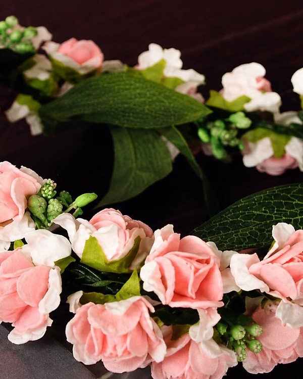 Baby girl pink floral crown headband with rose flowers for party wear and photoshoot use