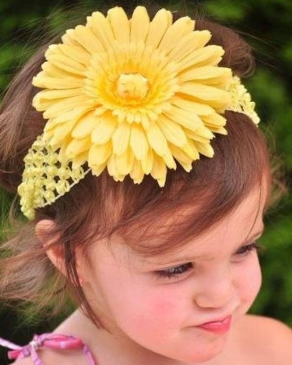Yellow big flower crochet headband for kids, cute festive accessory