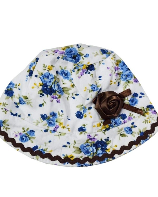 White baby hat with blue floral print adorable gift for newborn