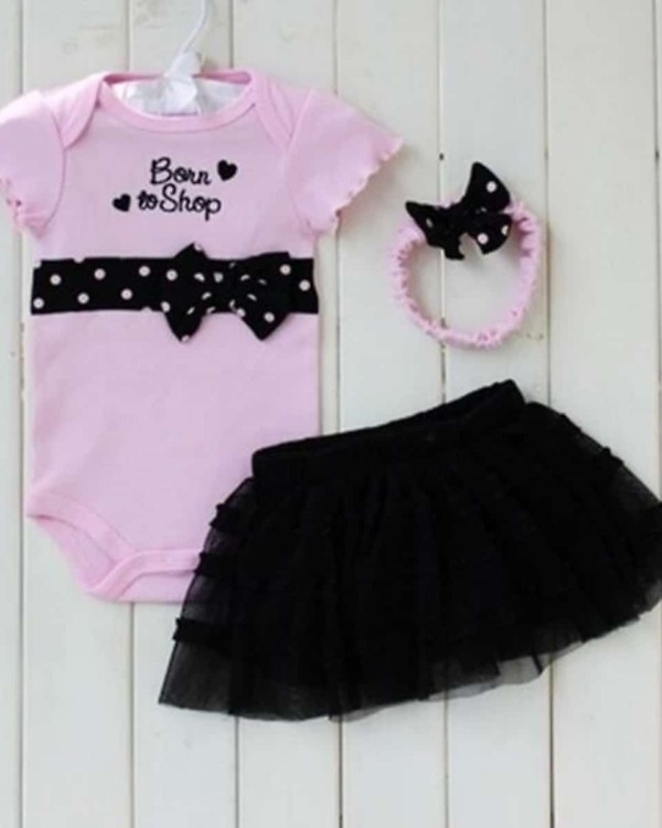 Black and baby pink baby girl bodysuit with headband, cute and stylish for special occasions