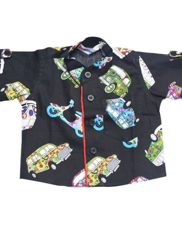 Black cotton printed shirt for baby boy stylish look