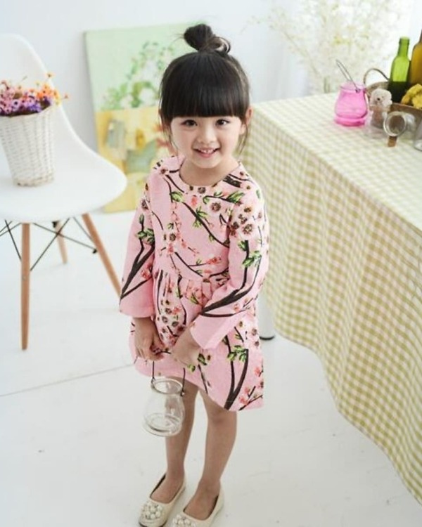 Pink designer floral printed party dress for girls, cute and stylish