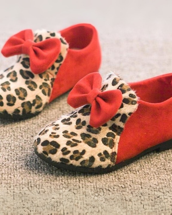 Red wedding girl shoes with animal print, cute and stylish for celebrations