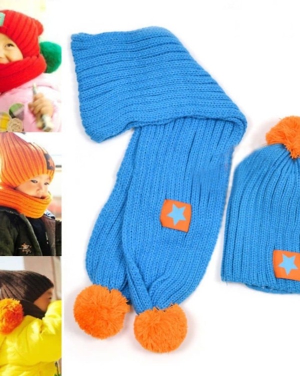 Sky blue winter cap with muffler unisex baby gift idea