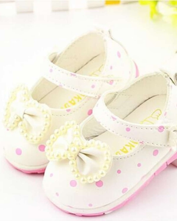 Toddler wedding shoes in white with pink dots, cute and festive