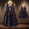 Blue cherry print matching outfits for mother daughter, stylish summer wear for outings