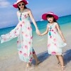 Light blue pink floral matching outfits for mother daughter, elegant for family occasions