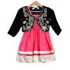 Pink frock with pitta work and black velvet jacket, stylish for parties