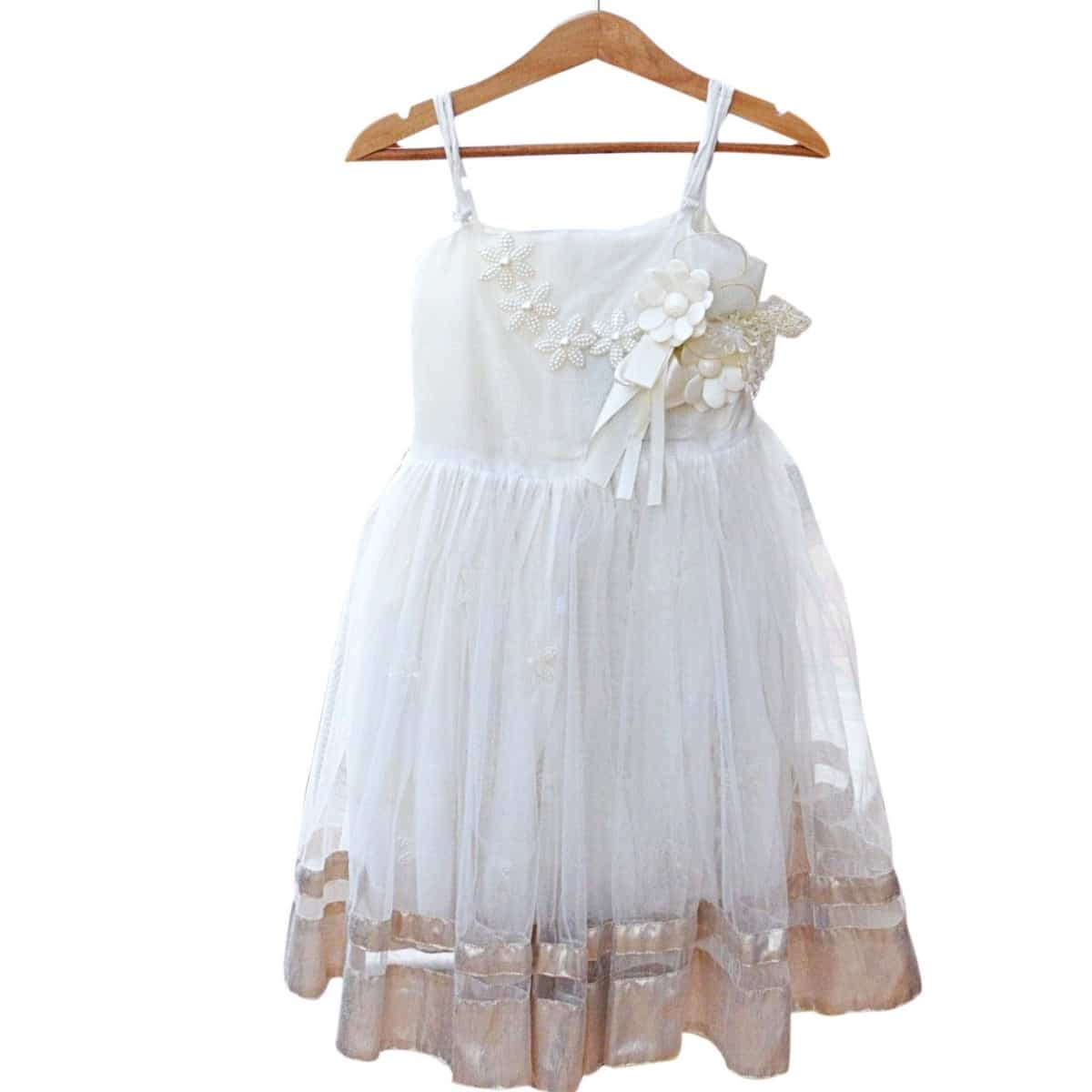 Traditional designer kids off-white frock, stylish and festive