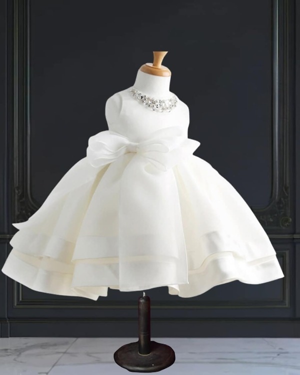 Elegant white designer party dress, baby girl birthday outfit