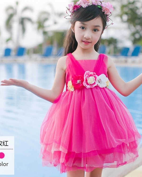 Pink boutique net dress for baby girls, stylish birthday or wedding outfit