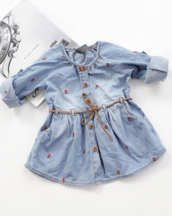 Blue denim party dress for baby girls, stylish celebration outfit