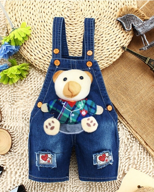 Denim dungarees with teddy bear for baby boys, stylish birthday or casual wear