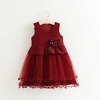 Maroon bow flower summer dress for baby girls, special occasion wear