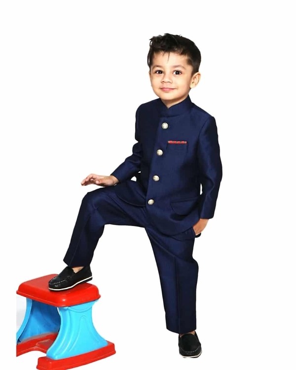 Royal blue Jodhpuri bandhgala suit for boys, formal wedding wear