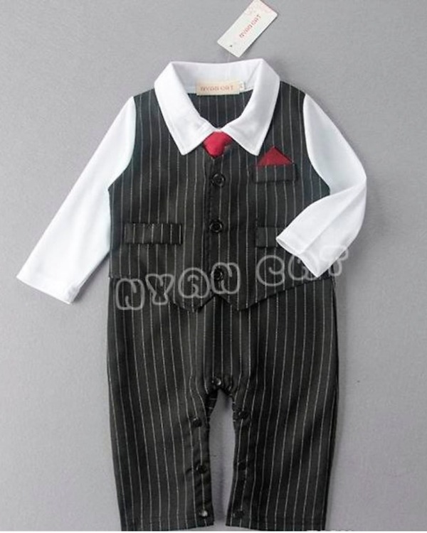 Baby boy one-piece black formal tuxedo romper suit, stylish and cute for weddings or gifting