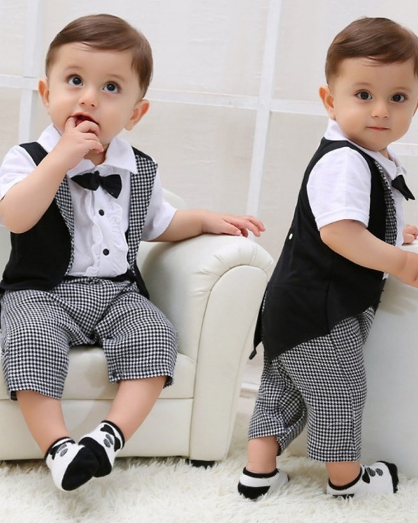 One-piece formal tuxedo romper suit, baby boys party outfit, stylish and cute