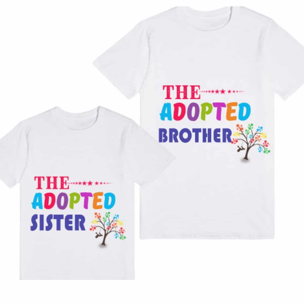 Kids sibling tshirt adopted brother sister white print comfortable special occasion wear