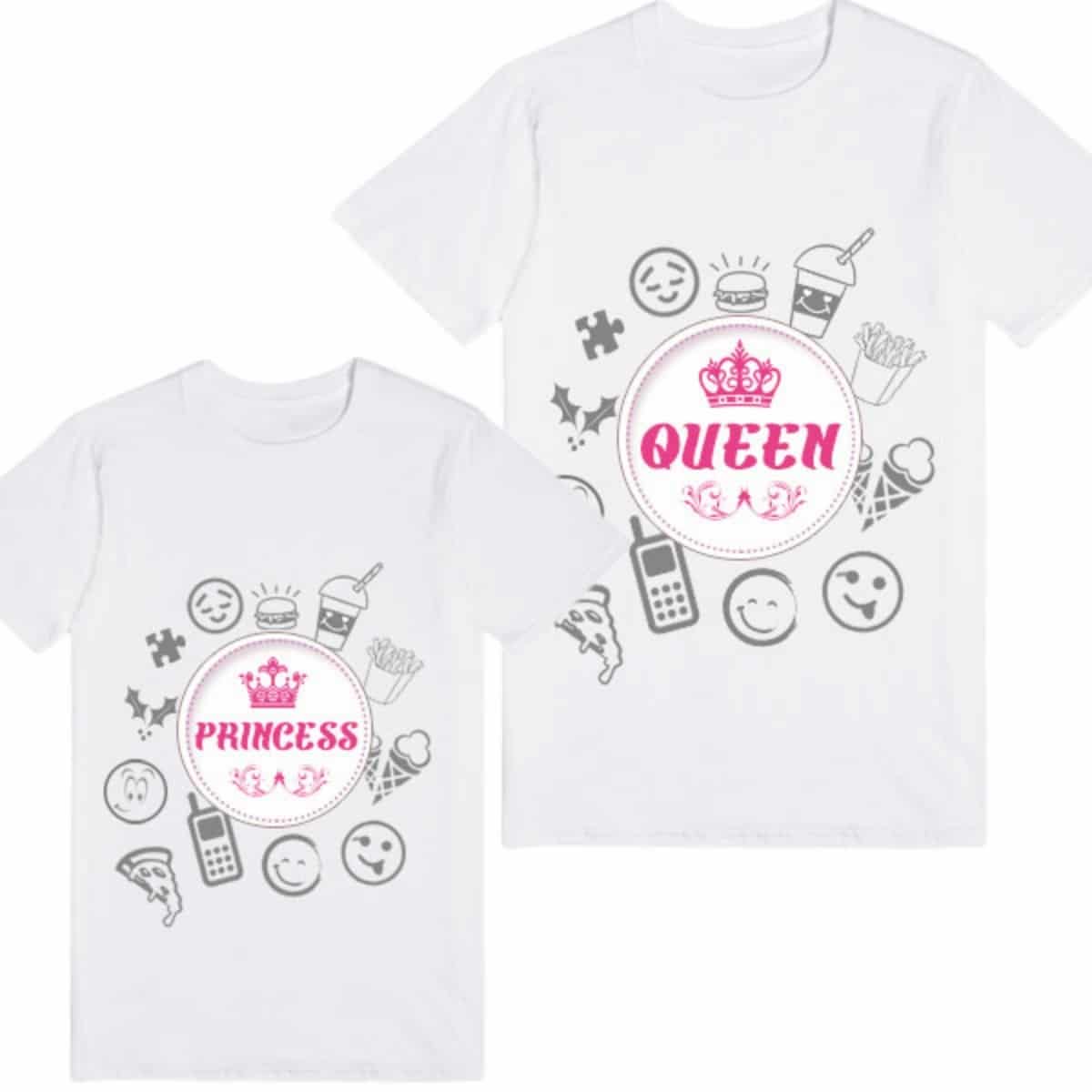 Mother daughter matching tshirt queen princess print white comfortable special occasion wear