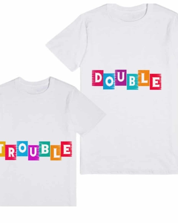 Kids sibling tshirt double trouble white print comfortable special occasion wear