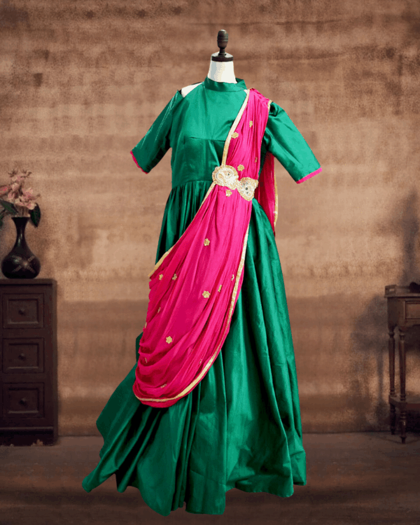 Taffeta georgette long gown for girls, elegant party wear for wedding and festive occasions