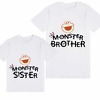 Family sibling matching tshirt monster theme white print comfortable special occasion wear