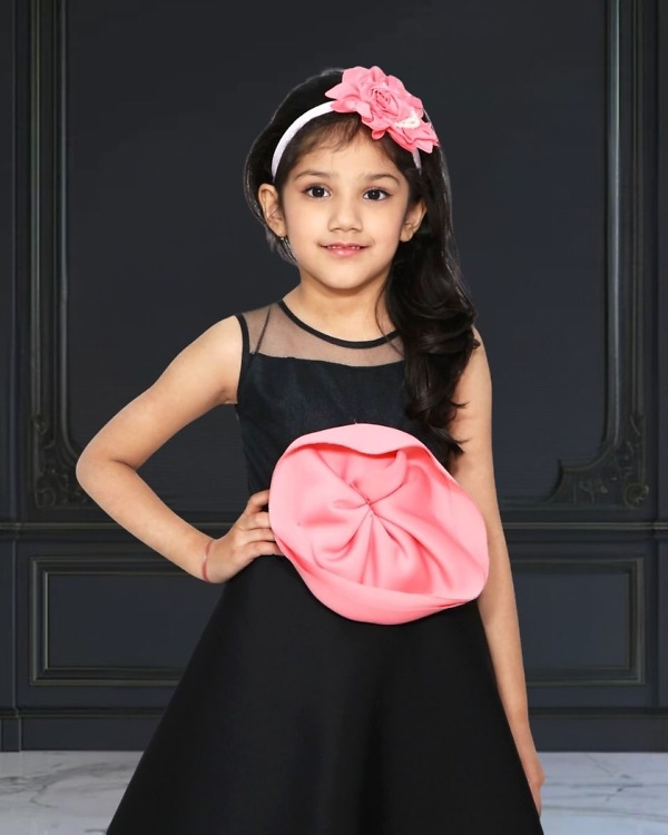 Elegant black flower girl dress ideal for weddings reception events and stylish photoshoot