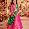 Baby girl green pink silk lehenga choli for wedding festival ceremony cute traditional ethnic wear