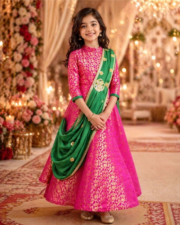 Baby girl green pink silk lehenga choli for wedding festival ceremony cute traditional ethnic wear
