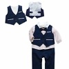 Cute 3-piece party wear blue vest and bow tie romper suit for baby boys