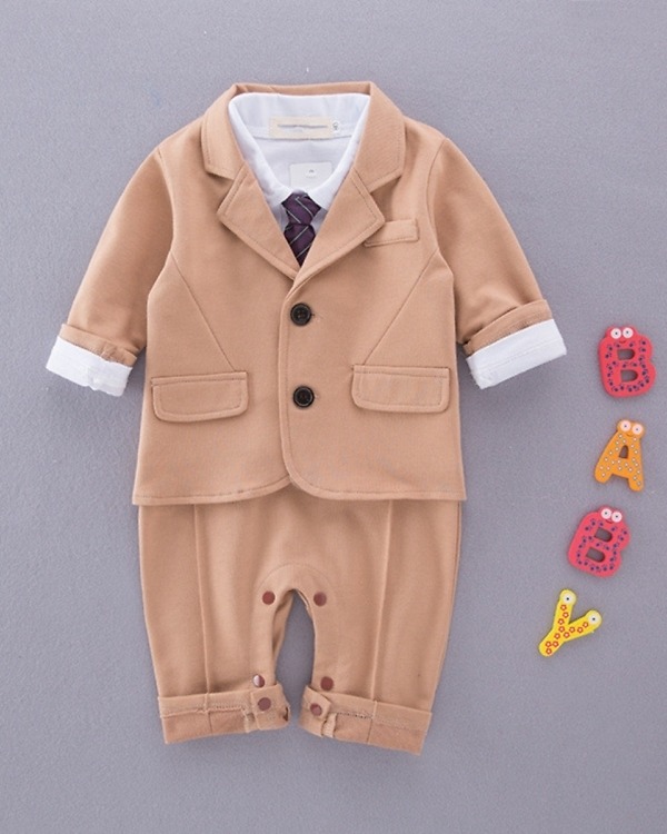 Infant boys suit tie romper onesie, stylish and cute for weddings or gifting