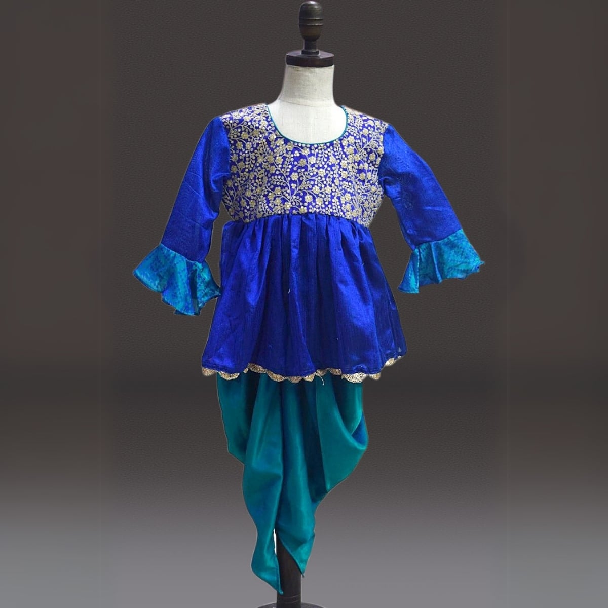 Ethnic peplum top with dhoti pants for kids, stylish festival wear