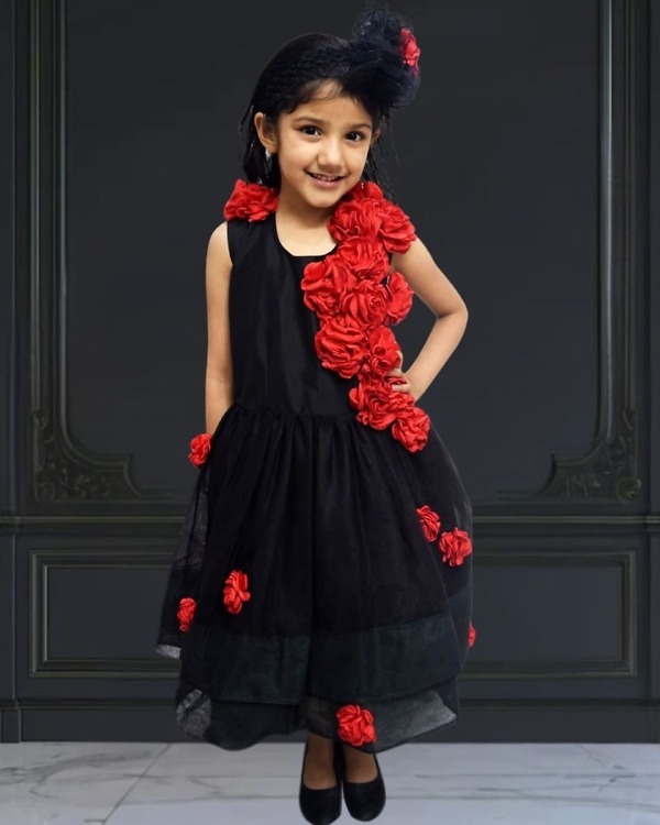 Black high-low designer dress, toddler girl, birthday or party, stylish and elegant