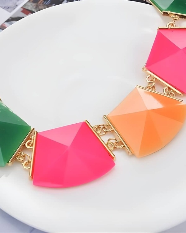 Girls Beaded Necklace Pink Peach Blue Jewellery Pink Blue India close up