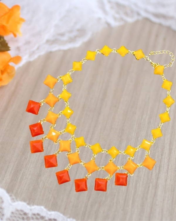 Girls Peach Pink Stone Necklace Fashion Jewellery Pink Blue India close up
