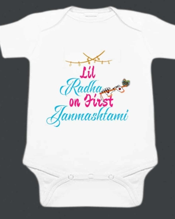 Baby first Janmashtami romper yellow festive design comfortable celebration outfit