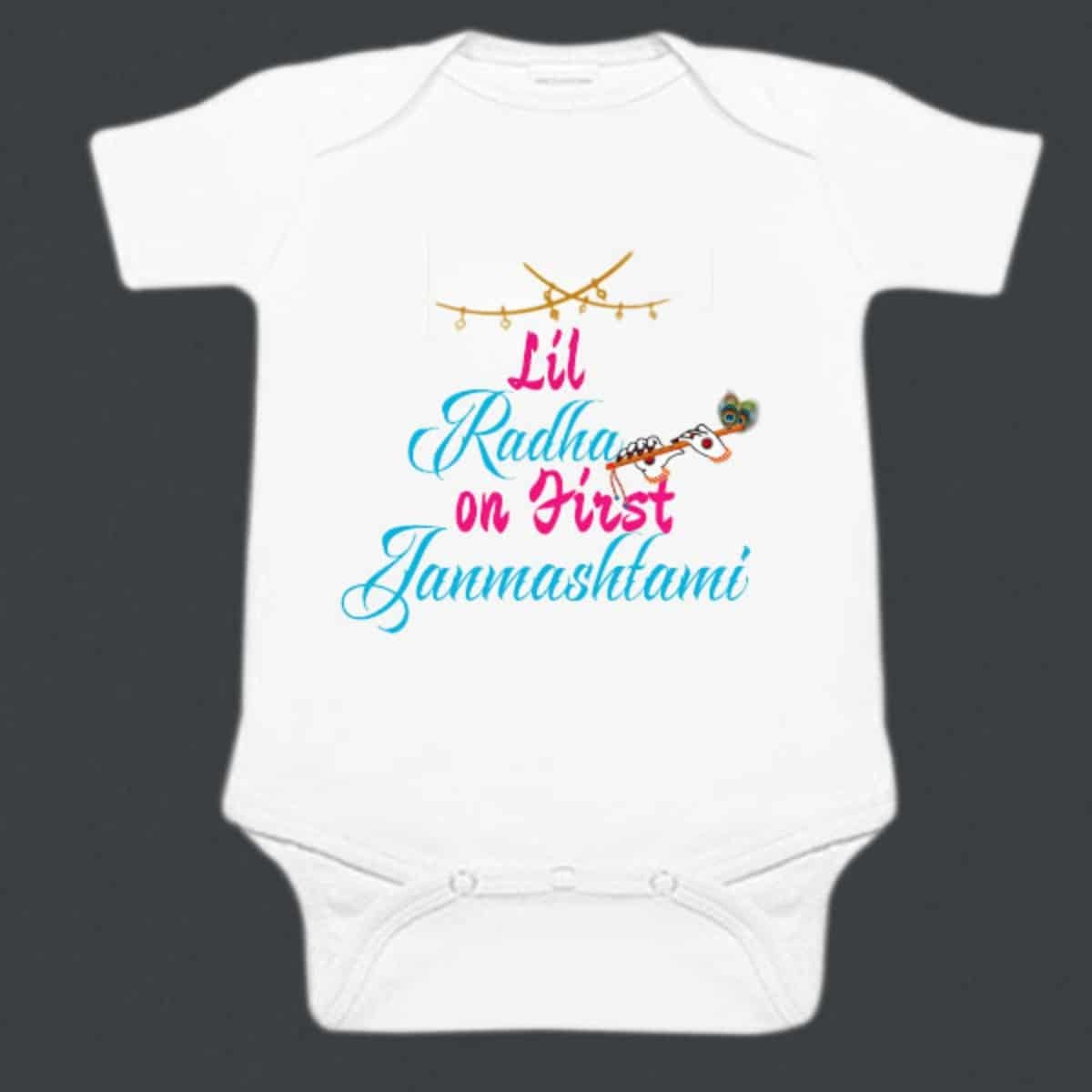 Baby first Janmashtami romper yellow festive design comfortable celebration outfit