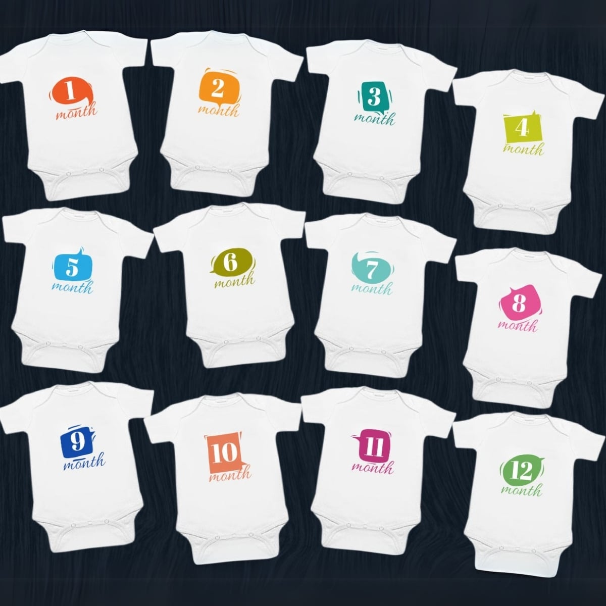 Personalized baby monthly milestone onesie white design comfortable growth outfit