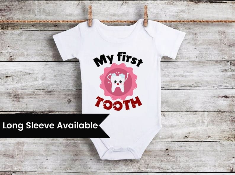 Custom My First Tooth print baby romper, infant, milestone or gift, cute and soft