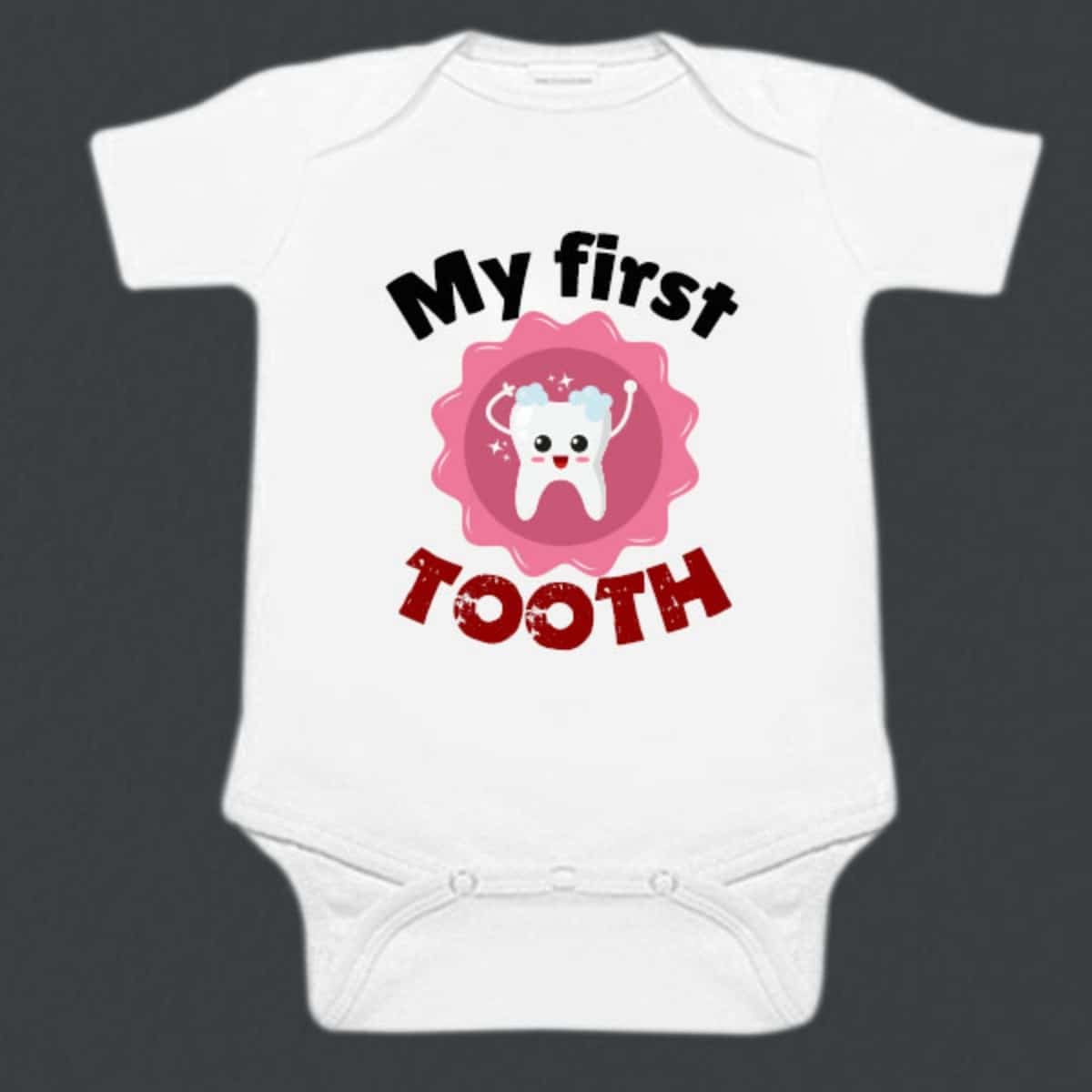 Custom My First Tooth print baby romper, infant, milestone or gift, cute and comfy
