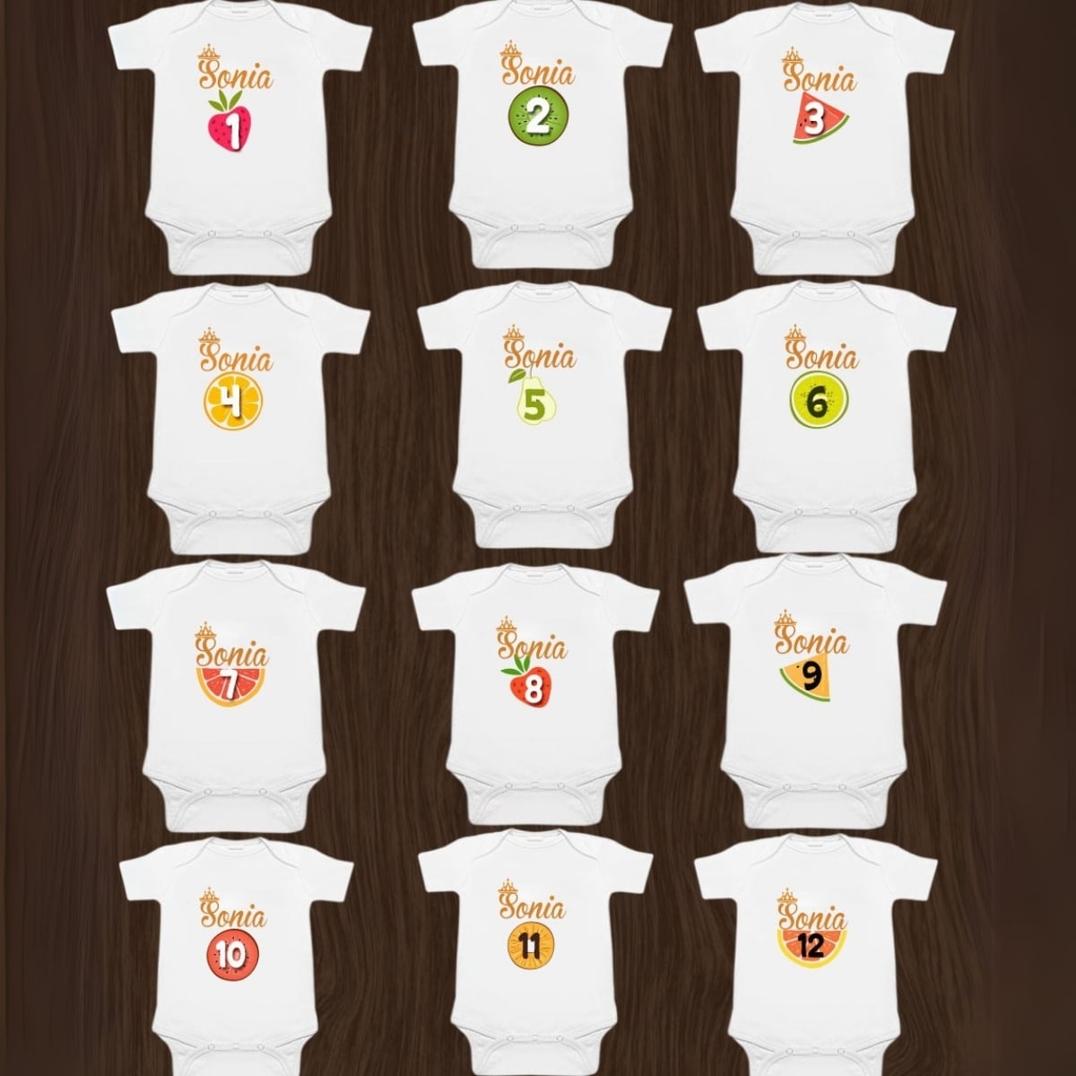 Month-by-month fruit romper for babies, cute birthday or festival outfit