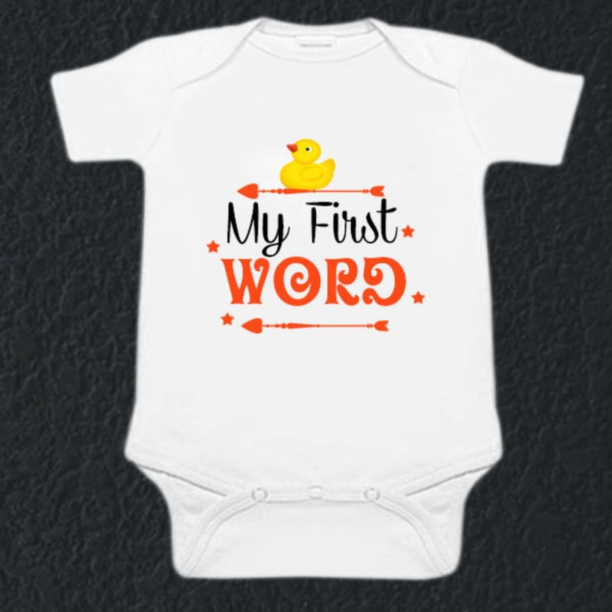 Customized newborn baby onesie white first word print cute comfortable milestone outfit