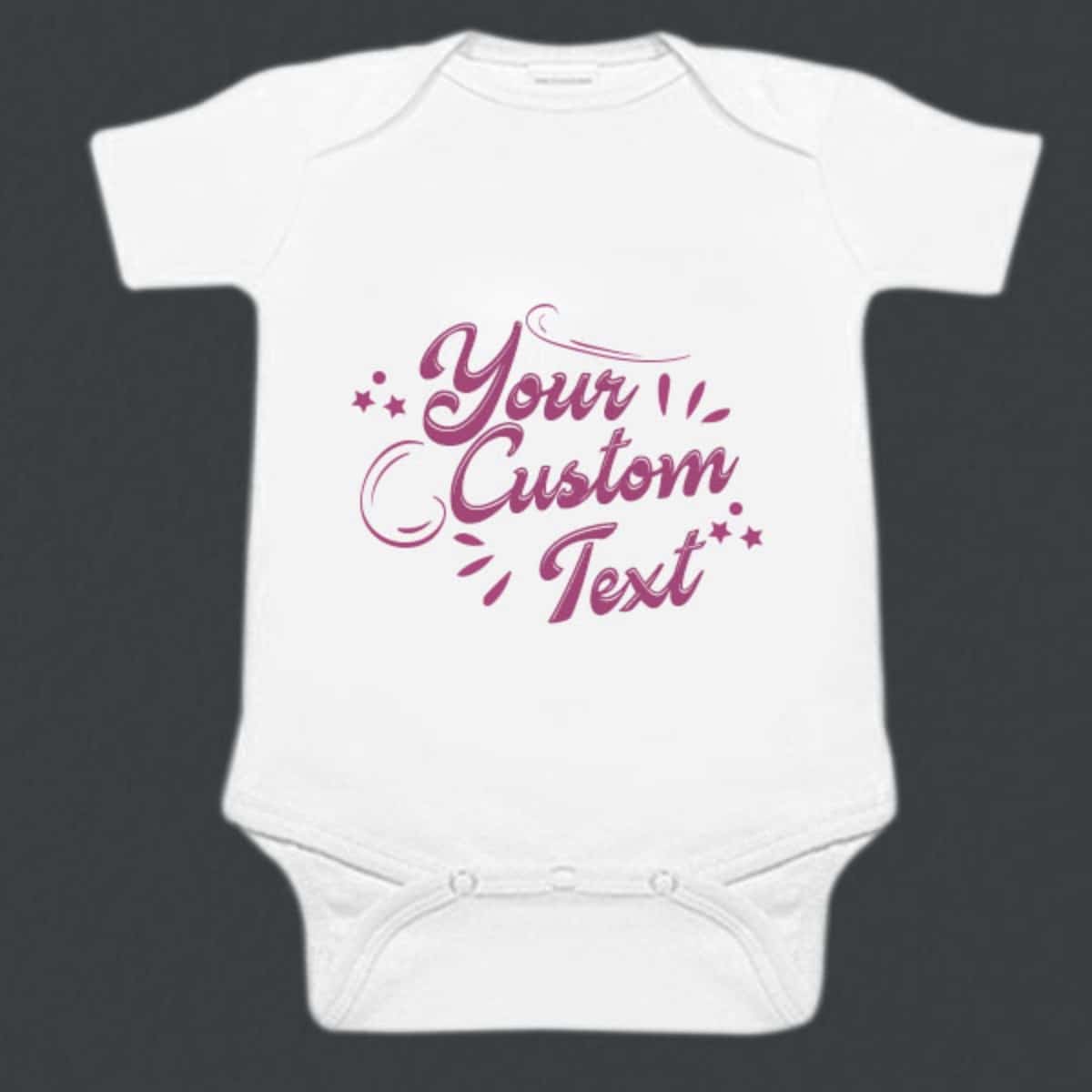 Custom baby onesie white text design stylish comfortable daily wear gift